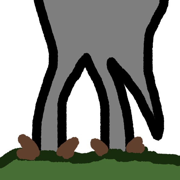 A grey multi-vortex tornado in the middle of an empty grass land. There are three funnel clouds in the tornado. Two are touching the ground, and one, which is on the far right, is not yet touching the ground.